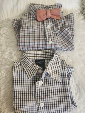 Nautica Plaid Button-Up Shirt and Ben Sherman Botton-up with Coral Bow Tie Shirt